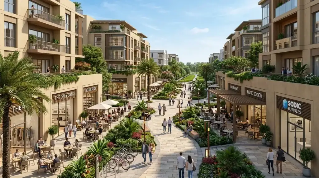 المنطقة التجارية داخل كمبوند سوديك إيست المنطقة التجارية داخل كمبوند سوديك إيست