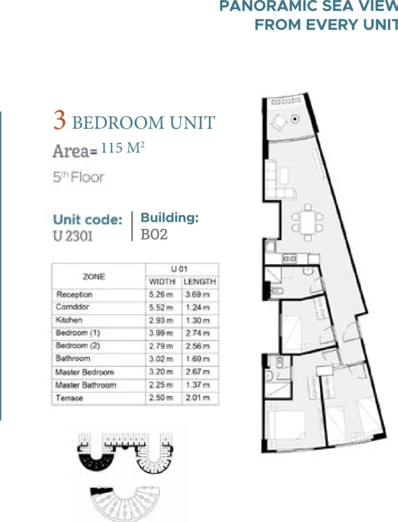 3-bedroom apartment layout in Jura El Galala