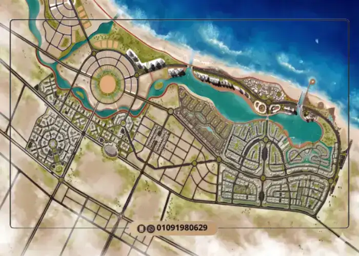 موقع مشروع داون تاون العلمين الجديدة على الطريق الساحلي